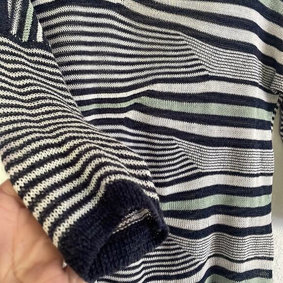 NIC+ZOE Blue White Stripe Linen Sweater Top Artsy Sheer Coastal Nautical Preppy - Picture 4 of 5